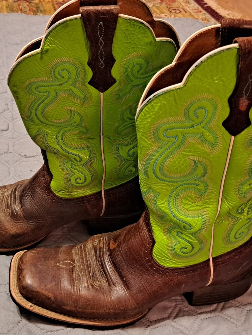 Ariat Mens Green Embroidered Western Cowboy Boots Size 8.5 - Picture 3 of 8